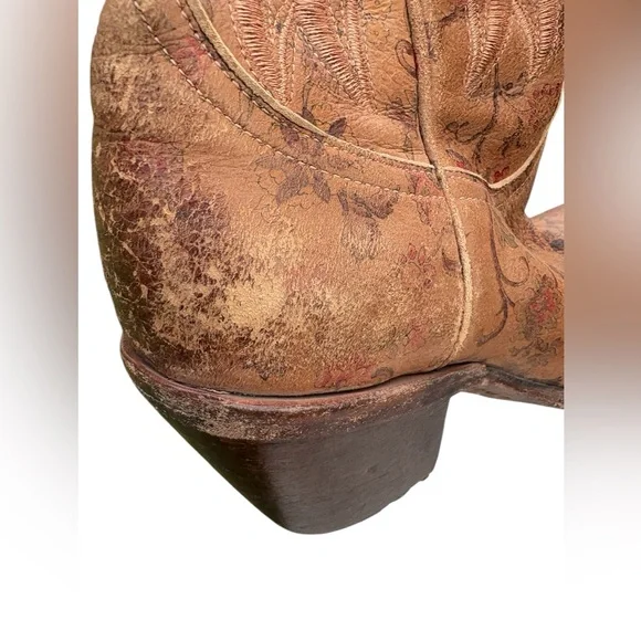 Lucchese Tan Floral Laurelie 100 % leather Embroidered Heeled Boots 7.5 - Picture 10 of 12
